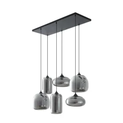 Lindby Pendellamper|Pendellamper>hængelampe Marla, 6 lyskilder, glas, røggrå