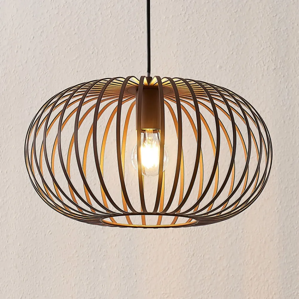 Lindby Gang|Pendellamper>hængelampe Nahele, brun, metal, Ø 40 cm, E27