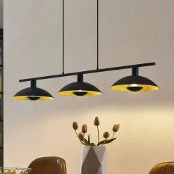 hængelampe Narisara, 118 cm, E14, 3 lyskilder, sort-guld^Lindby Online