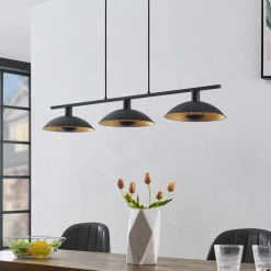 hængelampe Narisara, 118 cm, E14, 3 lyskilder, sort-guld^Lindby Online