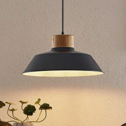 Lindby Pendellamper>hængelampe Nefeli, Ø 42 cm, sort, træ, metal