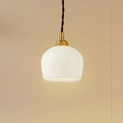 hængelampe Nolane, Ø 11 cm, keramik, hvid/messing^Lindby New