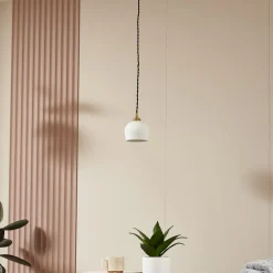 hængelampe Nolane, Ø 11 cm, keramik, hvid/messing^Lindby New