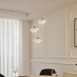 hængelampe Piatra, Ø25cm, 3 lyskilder, cognac/messing, glas^Lindby New