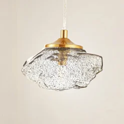 hængelampe Piatra, røg/messing, glas, Ø 16 cm, G9^Lindby Online