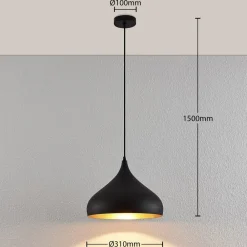 hængelampe Ritana, sæt af 2, sort-guld, metal, E27^Lindby Clearance