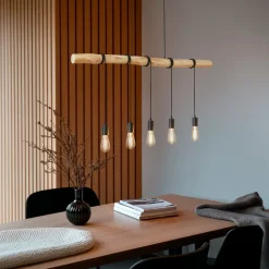 hængelampe Rom, 5 lyskilder, træ, reb, sort, 116 cm^Lindby Hot