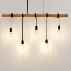 hængelampe Rom, 5 lyskilder, træ, reb, sort, 116 cm^Lindby Hot