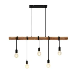 hængelampe Rom, 5 lyskilder, træ, reb, sort, 116 cm^Lindby Hot