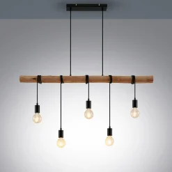 hængelampe Rom, 5 lyskilder, træ, reb, sort, 116 cm^Lindby Hot
