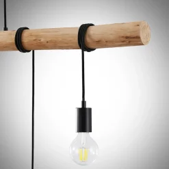 hængelampe Rom, 5 lyskilder, træ, reb, sort, 116 cm^Lindby Hot