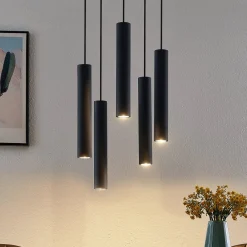 Lindby Pendellamper|Pendellamper>hængelampe Sanad, Ø 40 cm, 5 lyskilder, sort, GU10