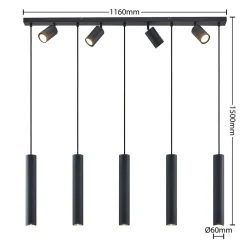 hængelampe Sanad, 116 cm, 9 lyskilder, sort, GU10^Lindby Online