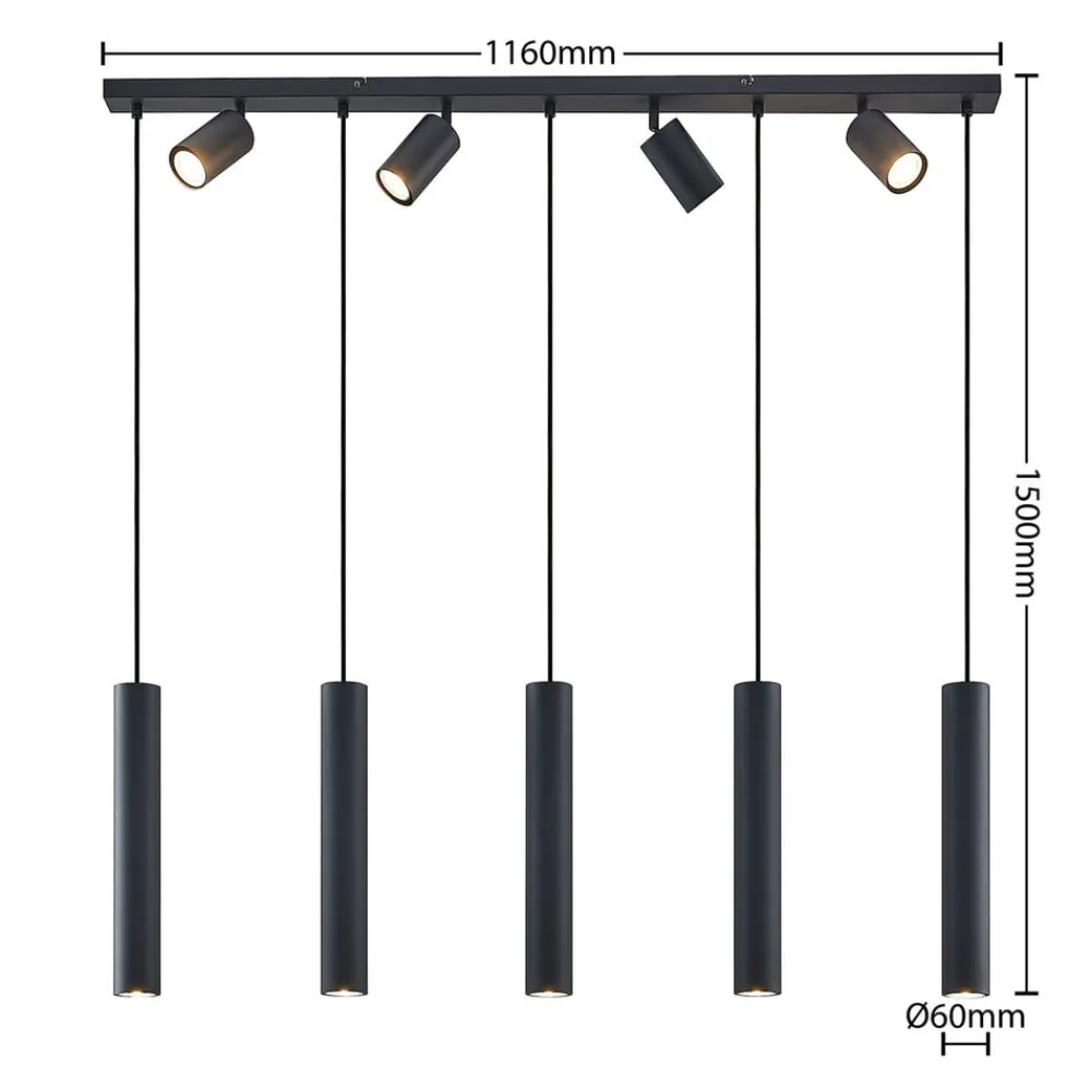 hængelampe Sanad, 116 cm, 9 lyskilder, sort, GU10^Lindby Online