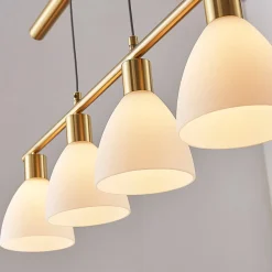 Lindby hængelampe Simeon, messingfarvet, glas, 73 cm, E14