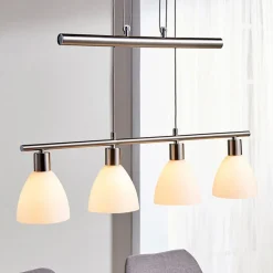 hængelampe Simeon, nikkelfarvet, glas, 73 cm, E14^Lindby Hot