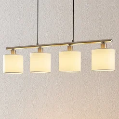 Lindby hængelampe Stannis, 75 cm, hvid, 4 lyskilder, tekstil