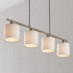 Lindby hængelampe Stannis, 75 cm, hvid, 4 lyskilder, tekstil
