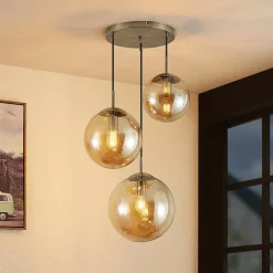 hængelampe Teeja, amber, 3 lyskilder, Ø52cm, glas, E27^Lindby Online