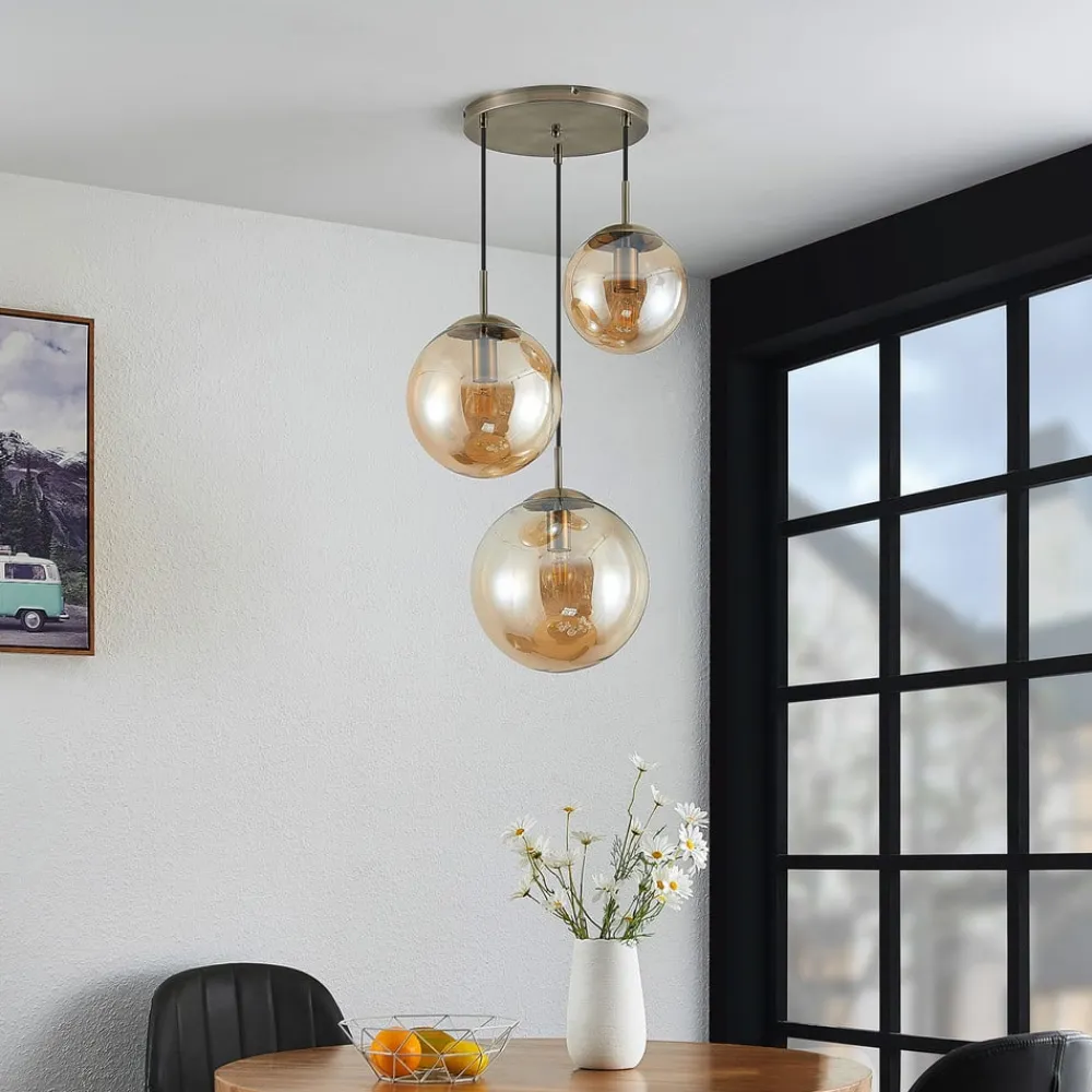 hængelampe Teeja, amber, 3 lyskilder, Ø52cm, glas, E27^Lindby Online