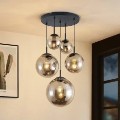 hængelampe Teeja, smoke, 5 lyskilder, Ø50cm, glas, E27^Lindby Discount
