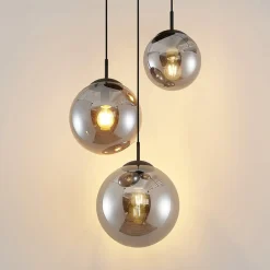 Lindby hængelampe Teeja, smoke, 3 lyskilder, Ø52cm, glas, E27