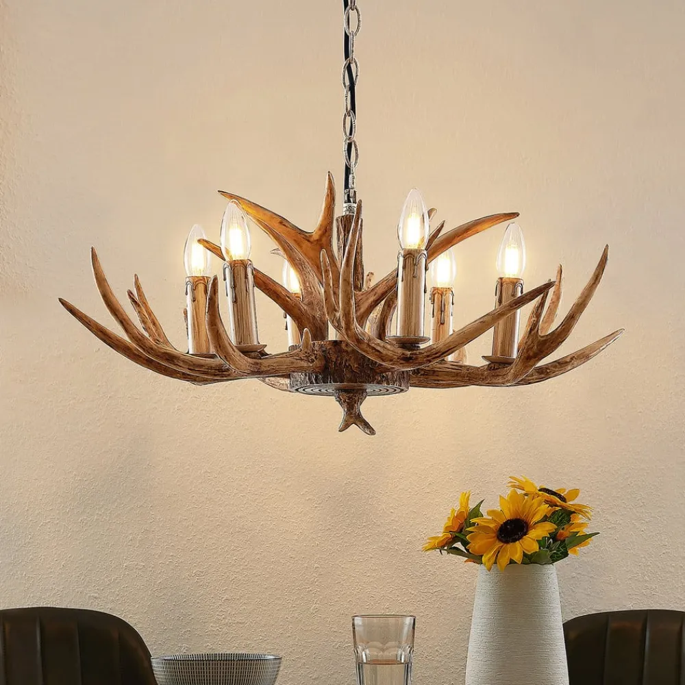 hængelampe Tejask, Ø 70 cm, 6 lyskilder, gevir, E14^Lindby Hot