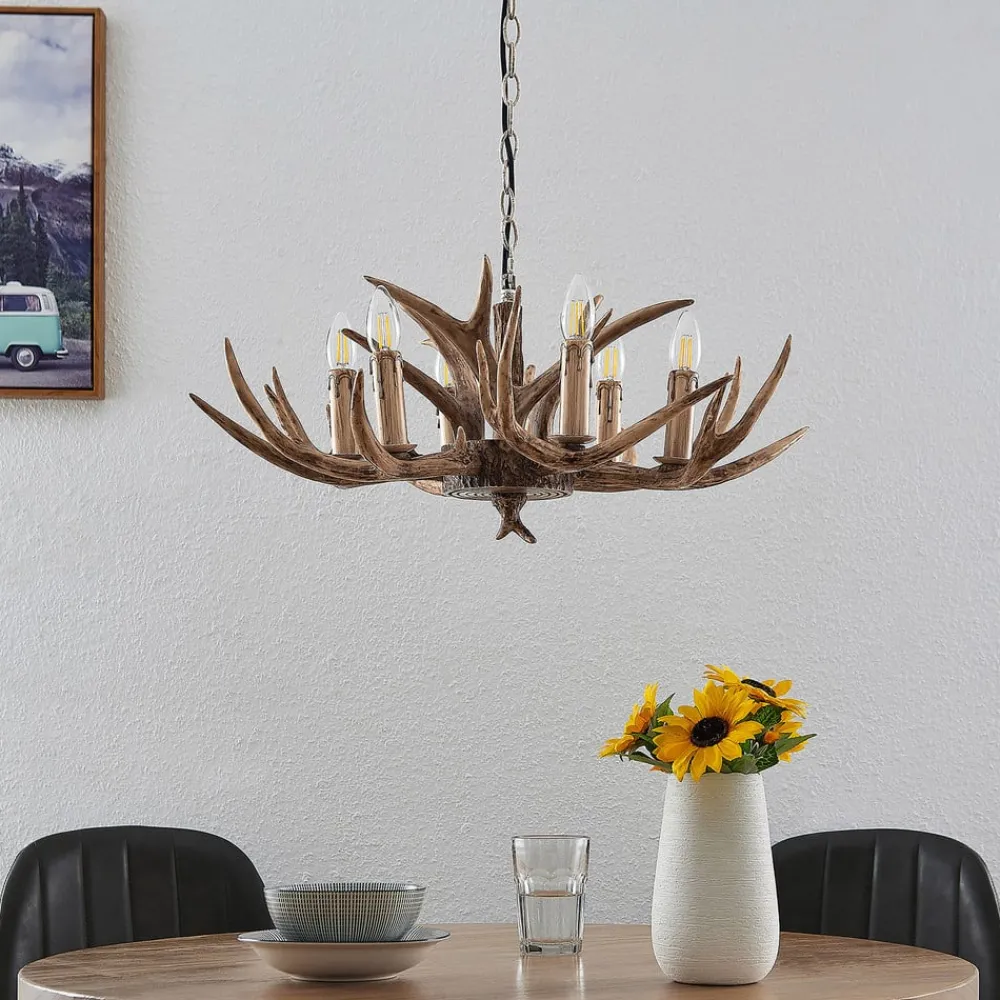 hængelampe Tejask, Ø 70 cm, 6 lyskilder, gevir, E14^Lindby Hot