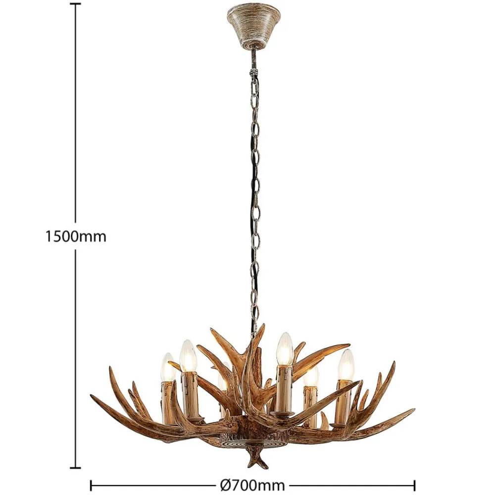 hængelampe Tejask, Ø 70 cm, 6 lyskilder, gevir, E14^Lindby Hot
