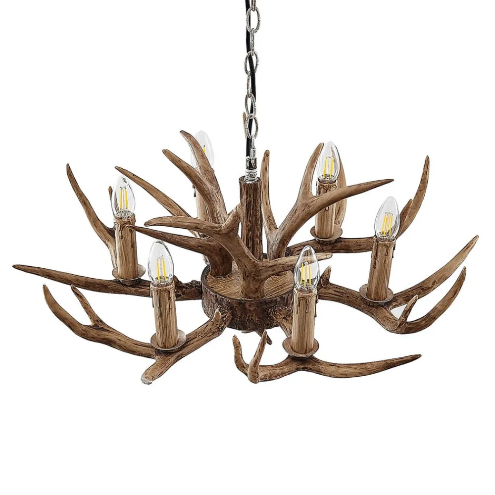 hængelampe Tejask, Ø 70 cm, 6 lyskilder, gevir, E14^Lindby Hot