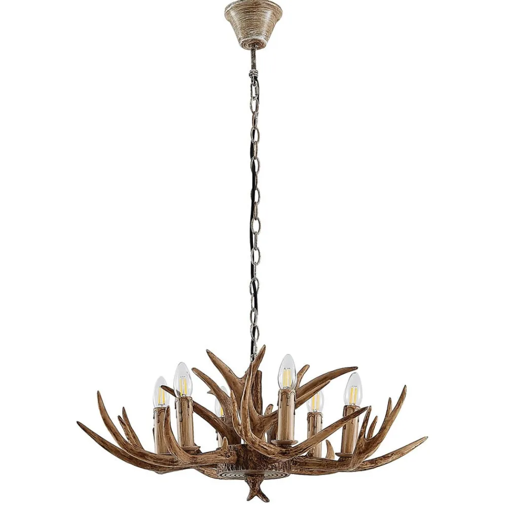 hængelampe Tejask, Ø 70 cm, 6 lyskilder, gevir, E14^Lindby Hot