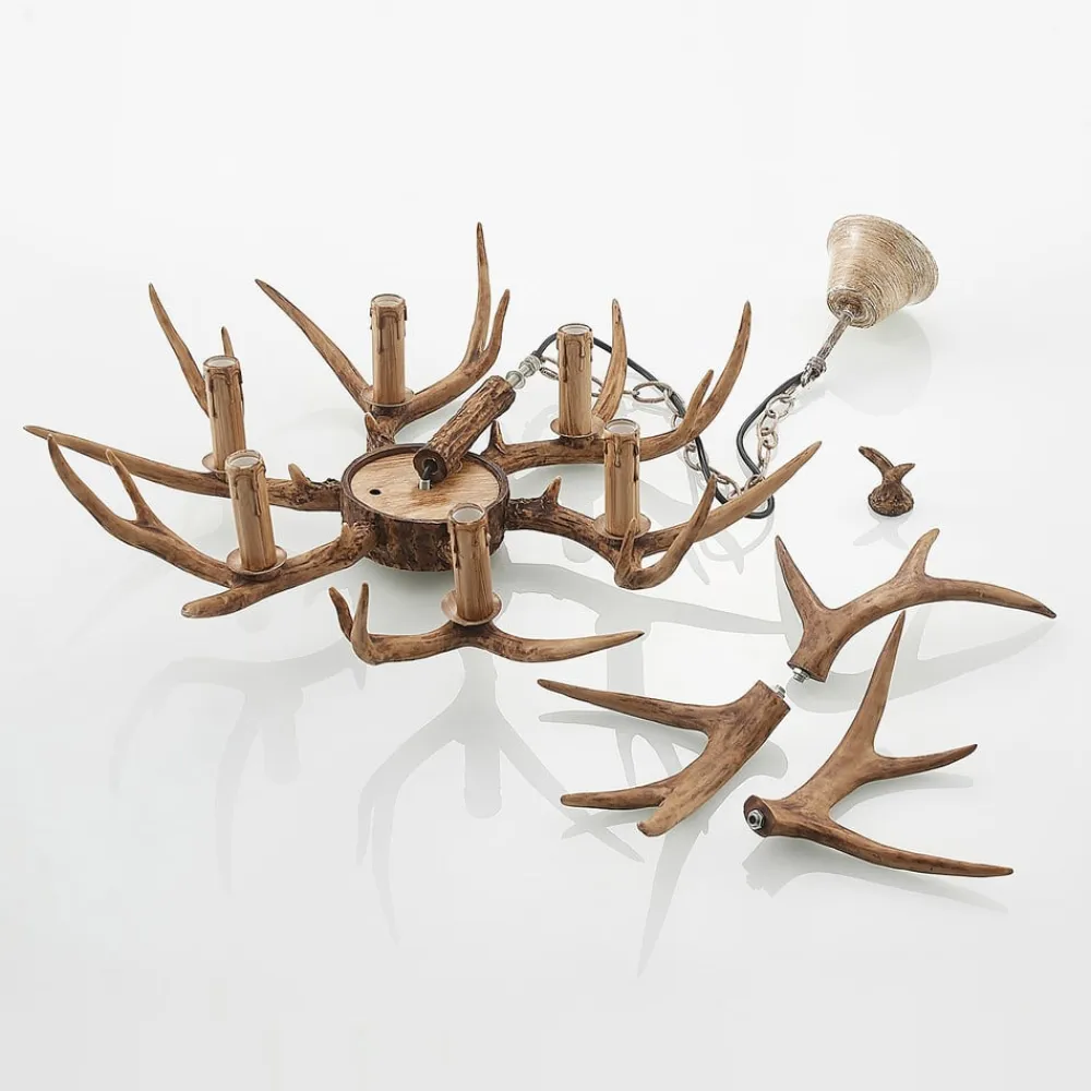 hængelampe Tejask, Ø 70 cm, 6 lyskilder, gevir, E14^Lindby Hot