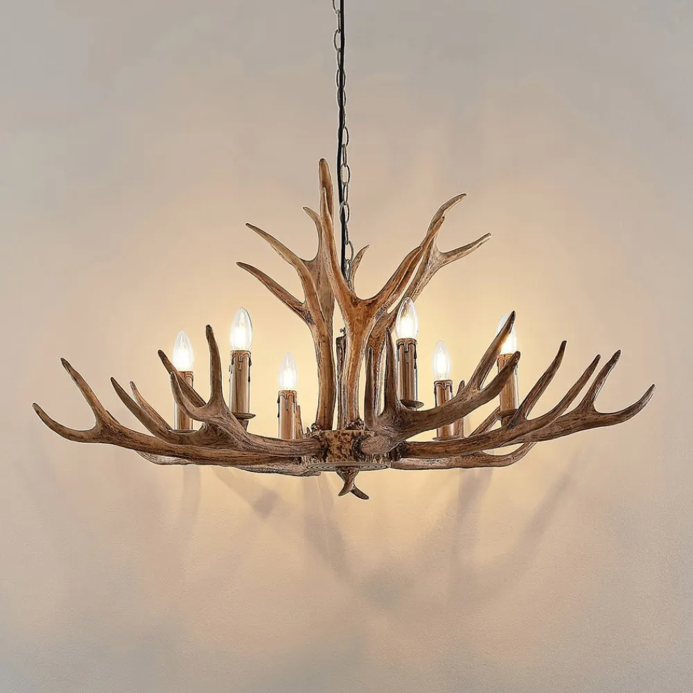 hængelampe Tejask, Ø 102 cm, 6 lyskilder, gevir, E14^Lindby Sale