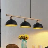 Lindby Pendellamper|Pendellamper>hængelampe Tirzana, 3 lyskilder, sort, metal, træ