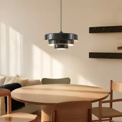 Lindby Pendellamper|Pendellamper>hængelampe Tivra, sort, Ø 35 cm, metal, E27