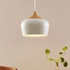 Lindby Pendellamper|Pendellamper>hængelampe Vilsera, hvid, metal/træ, 26 cm, E27