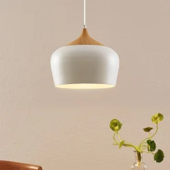 Lindby Pendellamper|Pendellamper>hængelampe Vilsera, hvid, metal/træ, 26 cm, E27