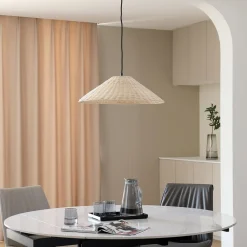 Lindby hængelampe Zyralia, træfarvet, rattan, Ø 50 cm