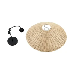 Lindby hængelampe Zyralia, træfarvet, rattan, Ø 50 cm