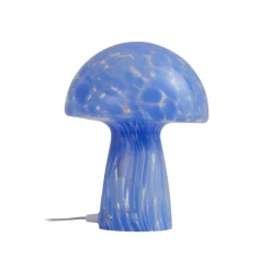 Lindby Hubi bordlampe, blå, glas, Ø 22 cm, svampeform