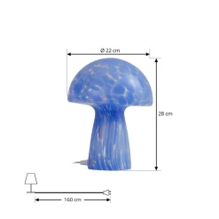 Lindby Hubi bordlampe, blå, glas, Ø 22 cm, svampeform
