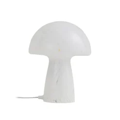 Lindby Hubi bordlampe, hvid, glas, Ø 22 cm, svampeform