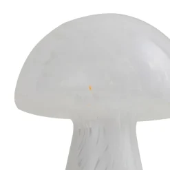 Lindby Hubi bordlampe, hvid, glas, Ø 22 cm, svampeform