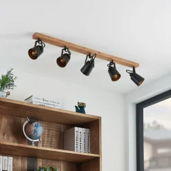 Lindby Loftlamper|Spotlights>Kimban loftspot, 5 lyskilder, 106 cm, træ, metal