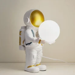 Lindby Kosmo bordlampe, hvid/guld, keramik, glas