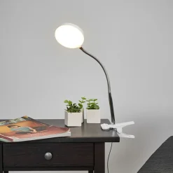 LED clip-on bordlampe Milow, hvid, metal, 36 cm høj^Lindby Discount