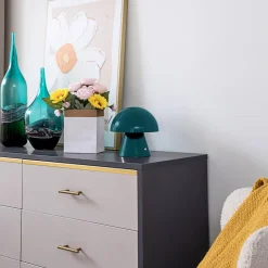 LED genopladelig bordlampe Nevijo, petrol, Ø18cm, USB, dæmper^Lindby Best