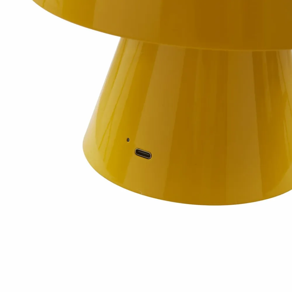 LED genopladelig bordlampe Nevijo, gul, Ø18cm, USB, dæmper^Lindby Outlet