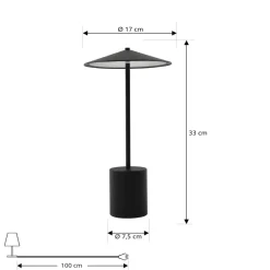 LED genopladelig bordlampe Ayva, sort, aluminium, IP44^Lindby Best