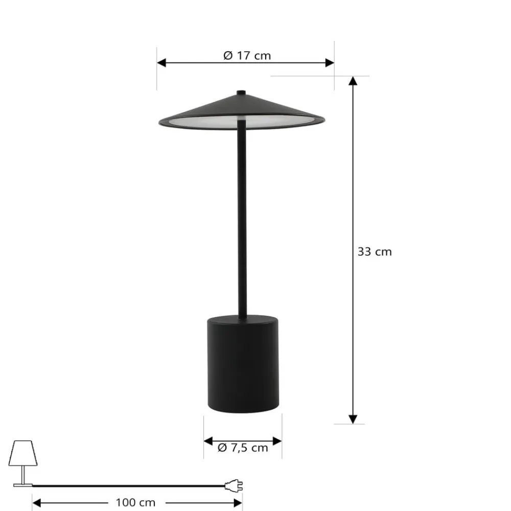 LED genopladelig bordlampe Ayva, sort, aluminium, IP44^Lindby Best